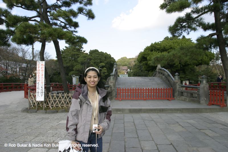 Nadia at Entrance to Tsurugaoka Hachimangu Shrine, Kamakura