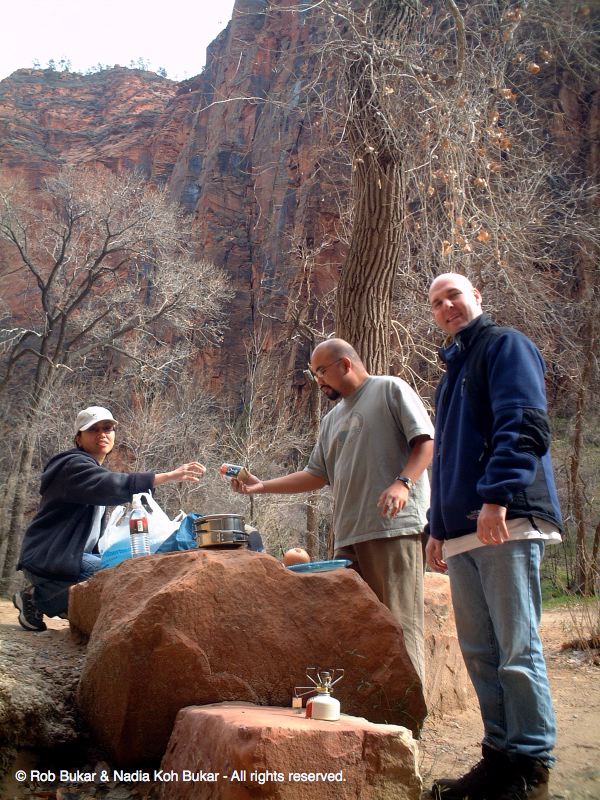 Liza, Jean, Rob ready for Breakfast, Zion National Park