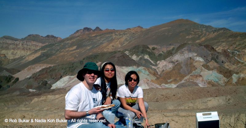Rob, Nadia, Liza, Eating Breakfast at The Artists Pallet, Death Valley, CA